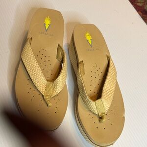 Volatile Pale Yellow Woven Wedge Thong Sandals